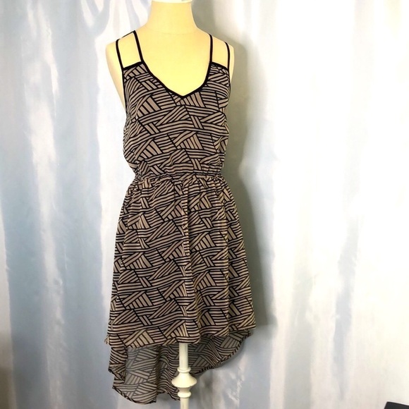 Double Zero Womens Dress Tan/Black Stripes Flowy Crisscross Straps Size S - Picture 9 of 15